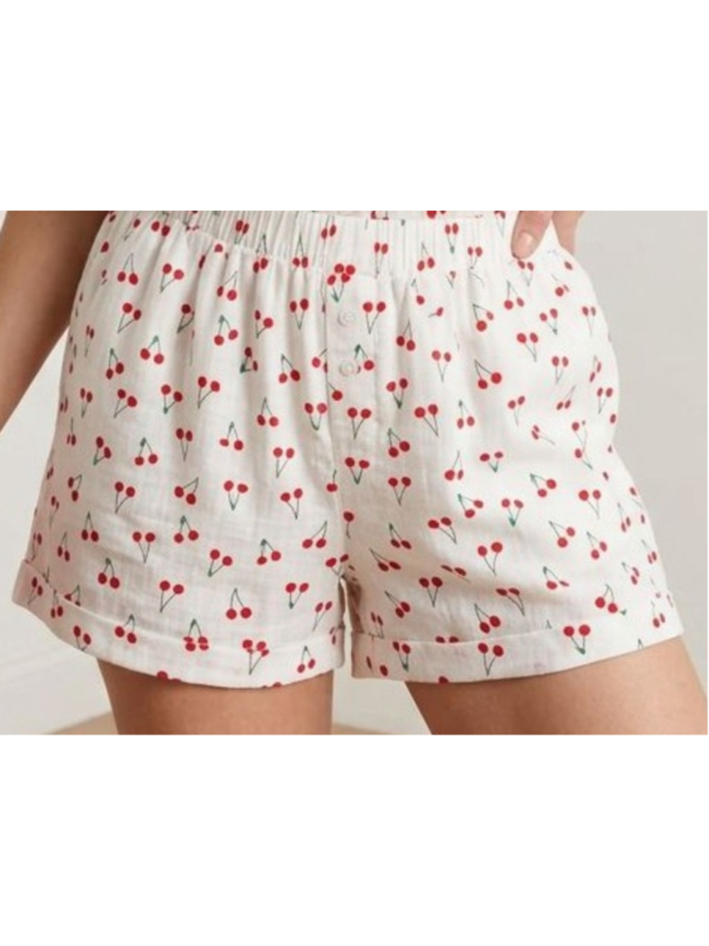 HG NWOT Cherry Print Boxer Lounge Shorts XL White Red Summer Textured Casual